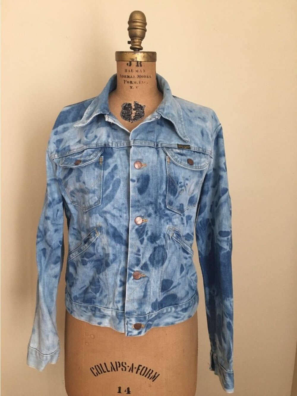 Vintage 80s Wrangler No Fault Denim Jean Jacket, Size 44 Distressed Bleached USA